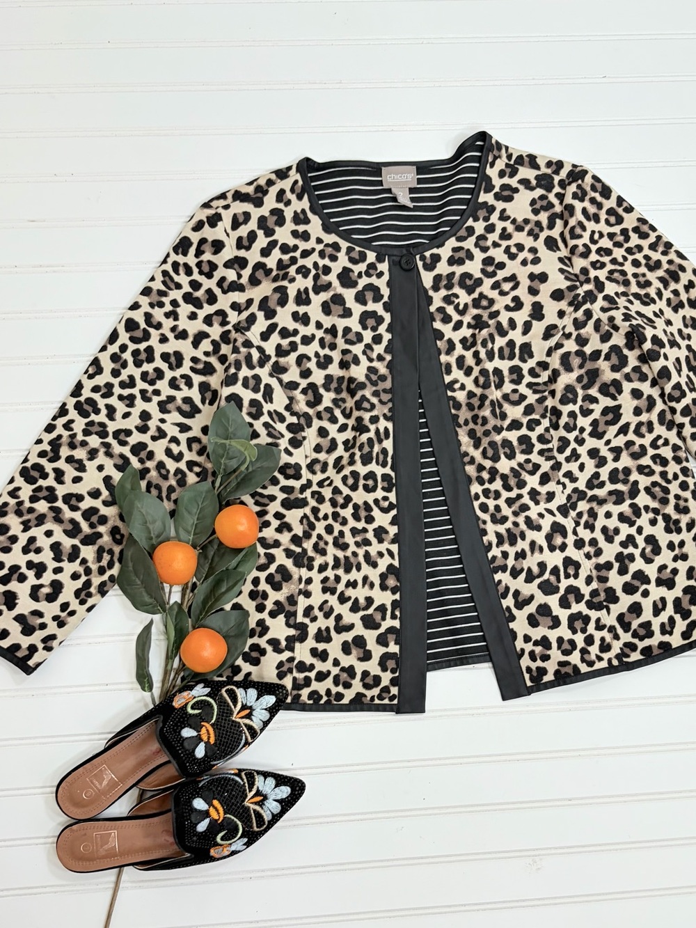 Chico’s Animal Striped Reversible Open Front Jacket